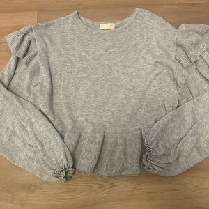 Promesa Light Gray Ruffle Sleeve Sweatshirt